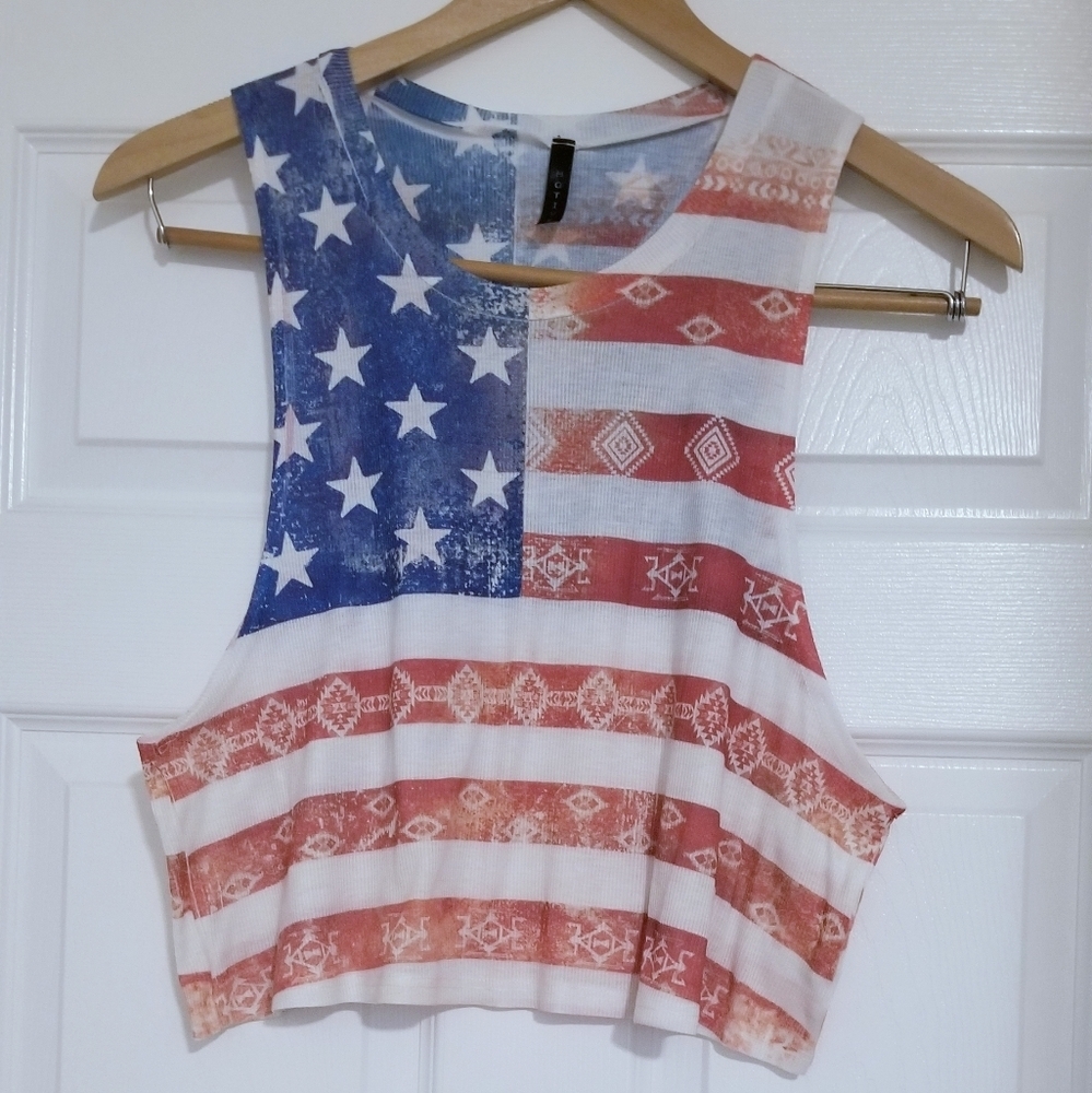 4th July Aztec Tribal Heathered Crop Top Size XL